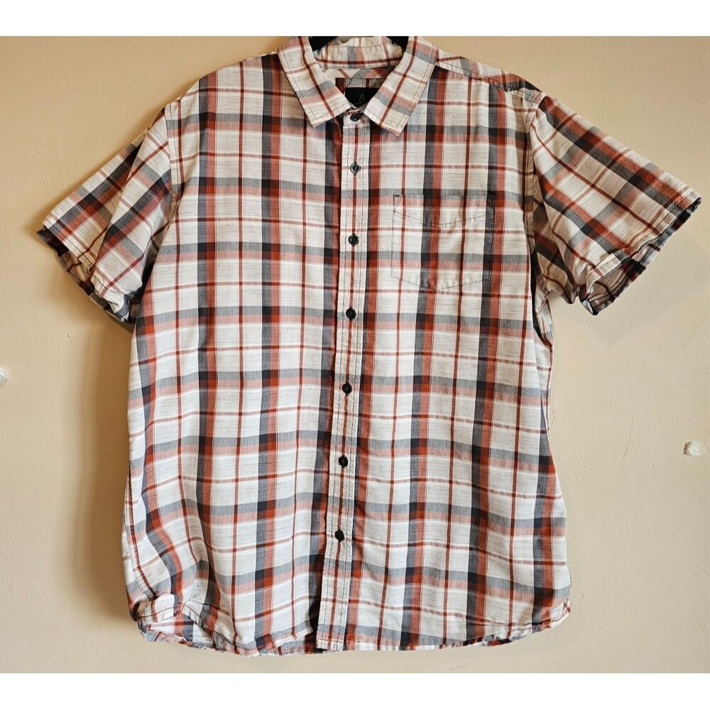 Prana Men Plaid Button Down Short Sleeve Shirt Size L  Academia Casual
